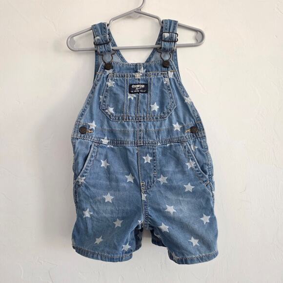 OshKosh B'gosh Denim Star Print Shortalls Overalls Shorts Toddler Size 18 Mo - Picture 2 of 5